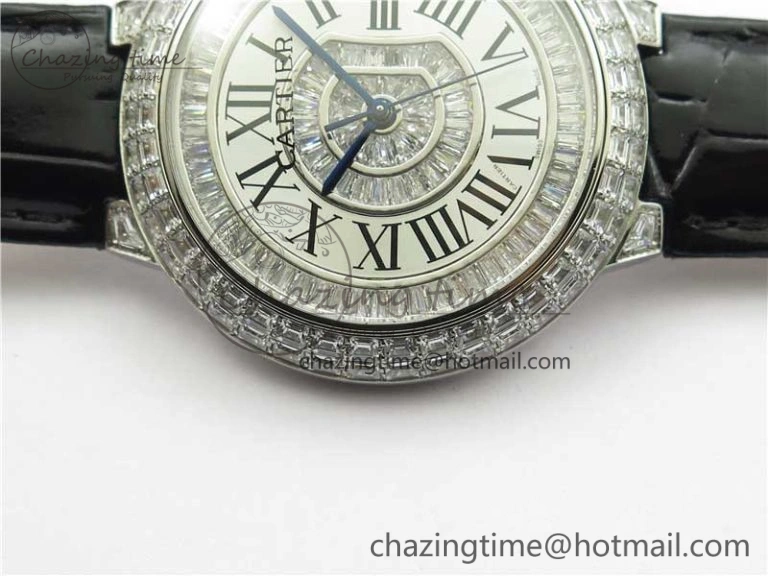 Ballon Bleu T Diamond SS Full Paved Diamonds with Roman Markers Dial on Black Leather Strap Miyota Affordable 6089