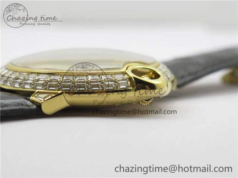 Trendy Ballon Bleu T Diamond YG Full Paved Diamonds Dial on Black Leather Strap Miyota 6091