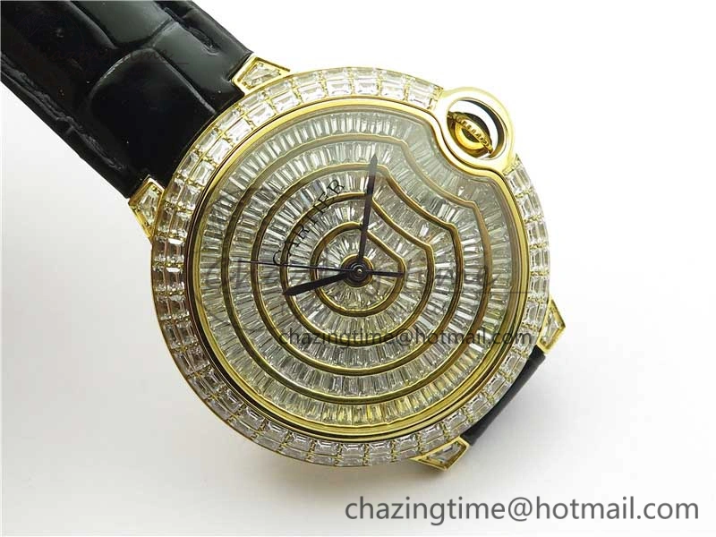 Trendy Ballon Bleu T Diamond YG Full Paved Diamonds Dial on Black Leather Strap Miyota 6091