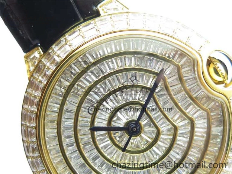 Trendy Ballon Bleu T Diamond YG Full Paved Diamonds Dial on Black Leather Strap Miyota 6091