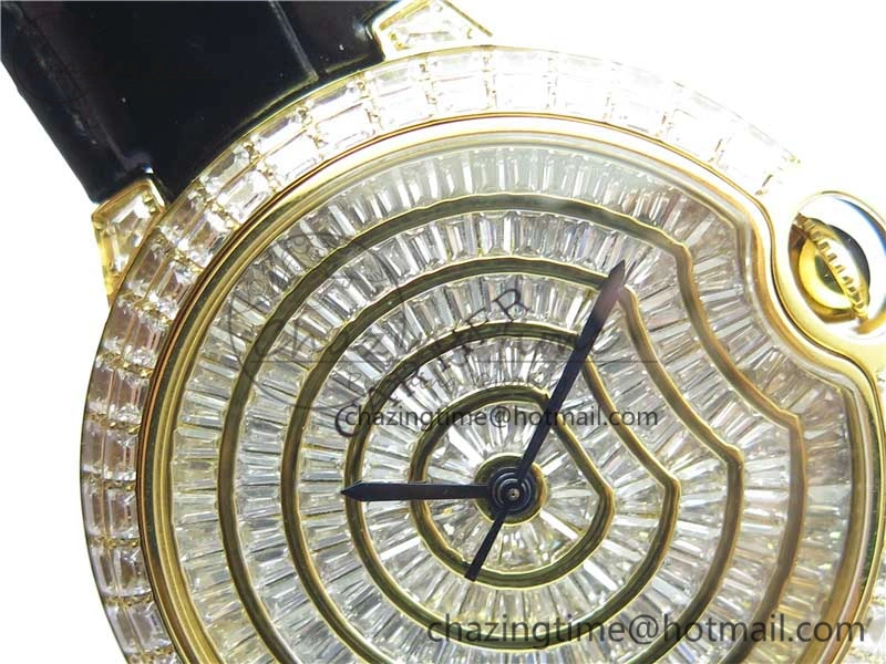 Trendy Ballon Bleu T Diamond YG Full Paved Diamonds Dial on Black Leather Strap Miyota 6091