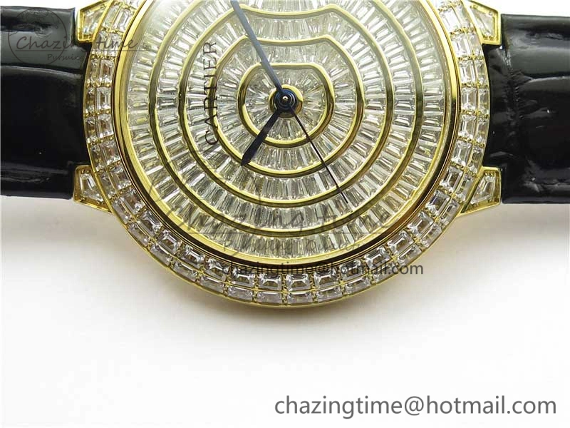 Trendy Ballon Bleu T Diamond YG Full Paved Diamonds Dial on Black Leather Strap Miyota 6091
