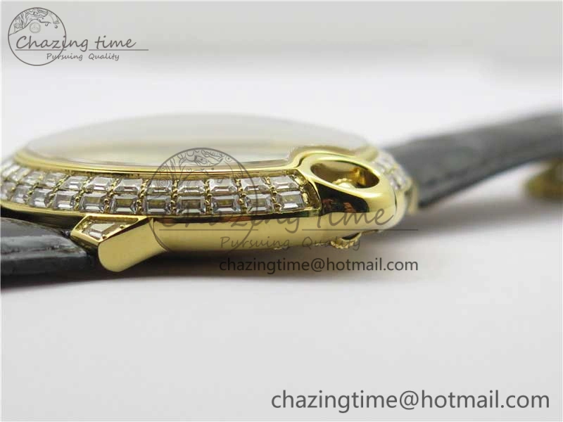 Refined Ballon Bleu T Diamond YG Full Paved Diamonds with Roman Markers Dial on Black Leather Strap Miyota 6092