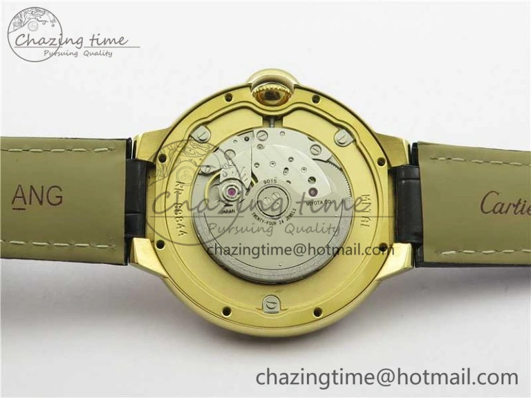 Refined Ballon Bleu T Diamond YG Full Paved Diamonds with Roman Markers Dial on Black Leather Strap Miyota 6092