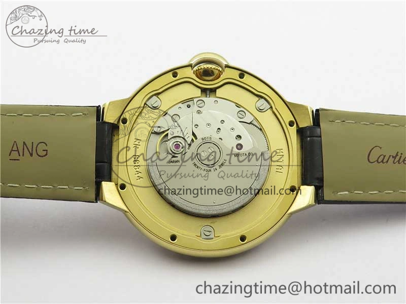 Refined Ballon Bleu T Diamond YG Full Paved Diamonds with Roman Markers Dial on Black Leather Strap Miyota 6092
