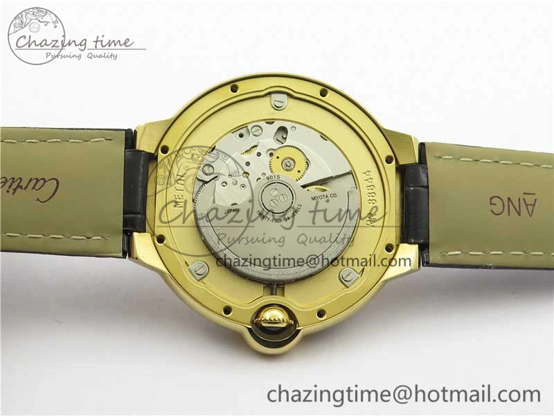 Refined Ballon Bleu T Diamond YG Full Paved Diamonds with Roman Markers Dial on Black Leather Strap Miyota 6092