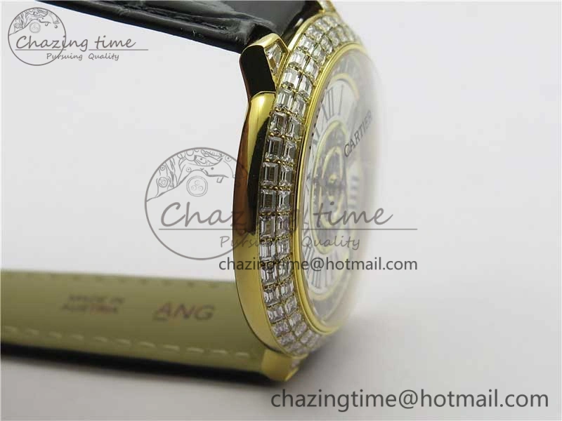 Refined Ballon Bleu T Diamond YG Full Paved Diamonds with Roman Markers Dial on Black Leather Strap Miyota 6092