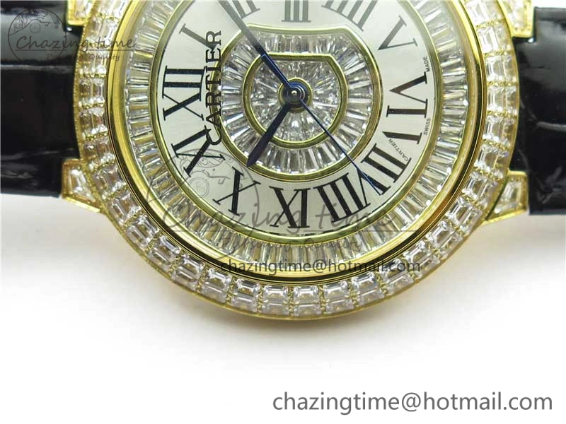 Refined Ballon Bleu T Diamond YG Full Paved Diamonds with Roman Markers Dial on Black Leather Strap Miyota 6092