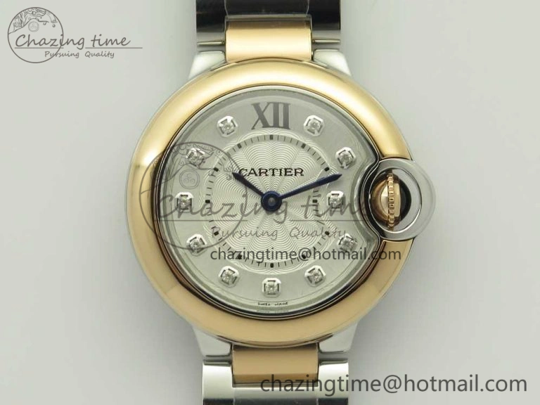 Ballon Bleu V6F 28mm SS RG 1:1 Best Edition White Texture Dial on SS Bracelet Ronda Quartz Cozy 6179