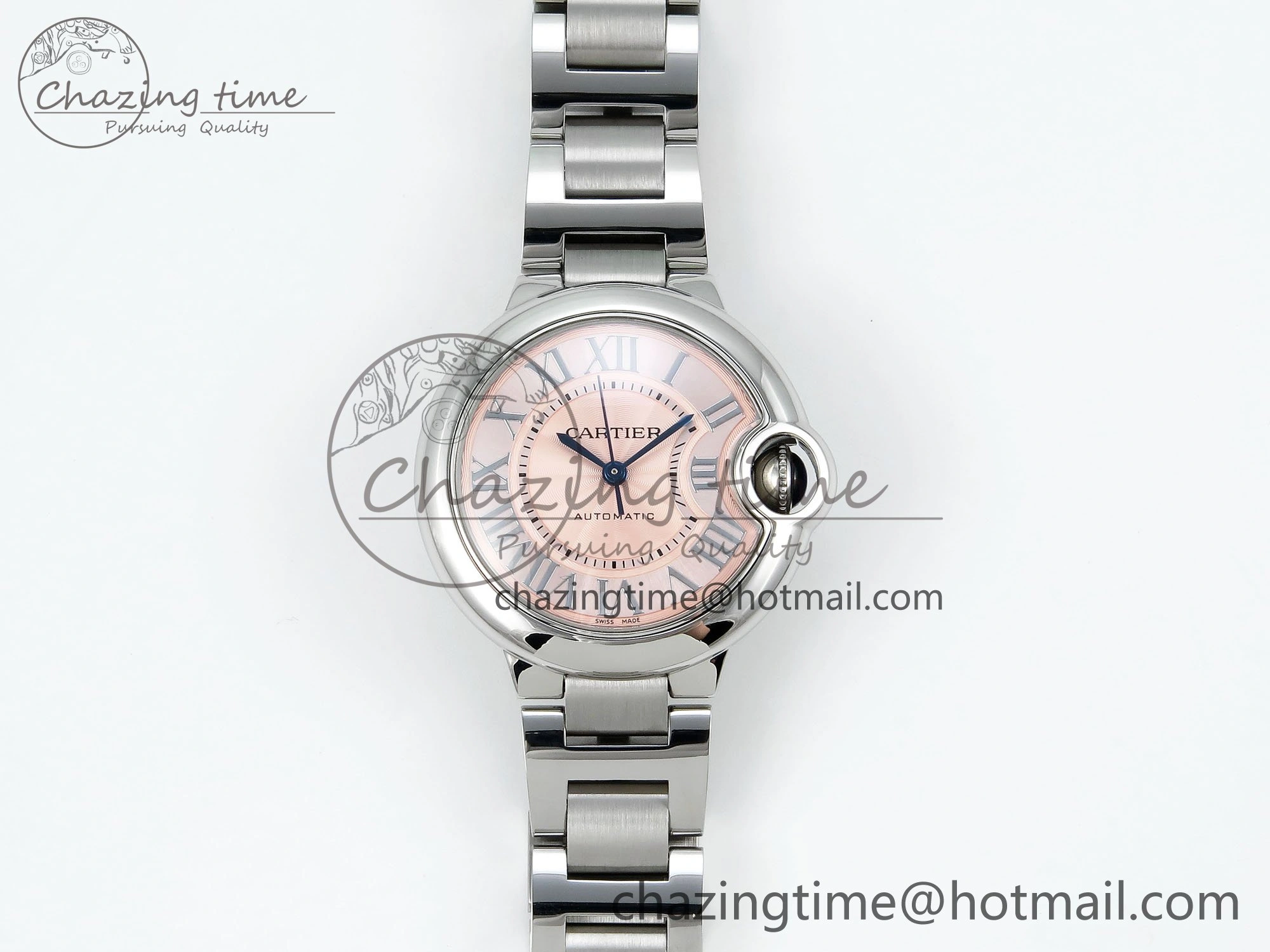 Ballon Bleu WSBB0044 33mm SS CHF 1:1 Best Edition Pink Textured Dial on SS Bracelet SEIKO NH05A TopPick 10076