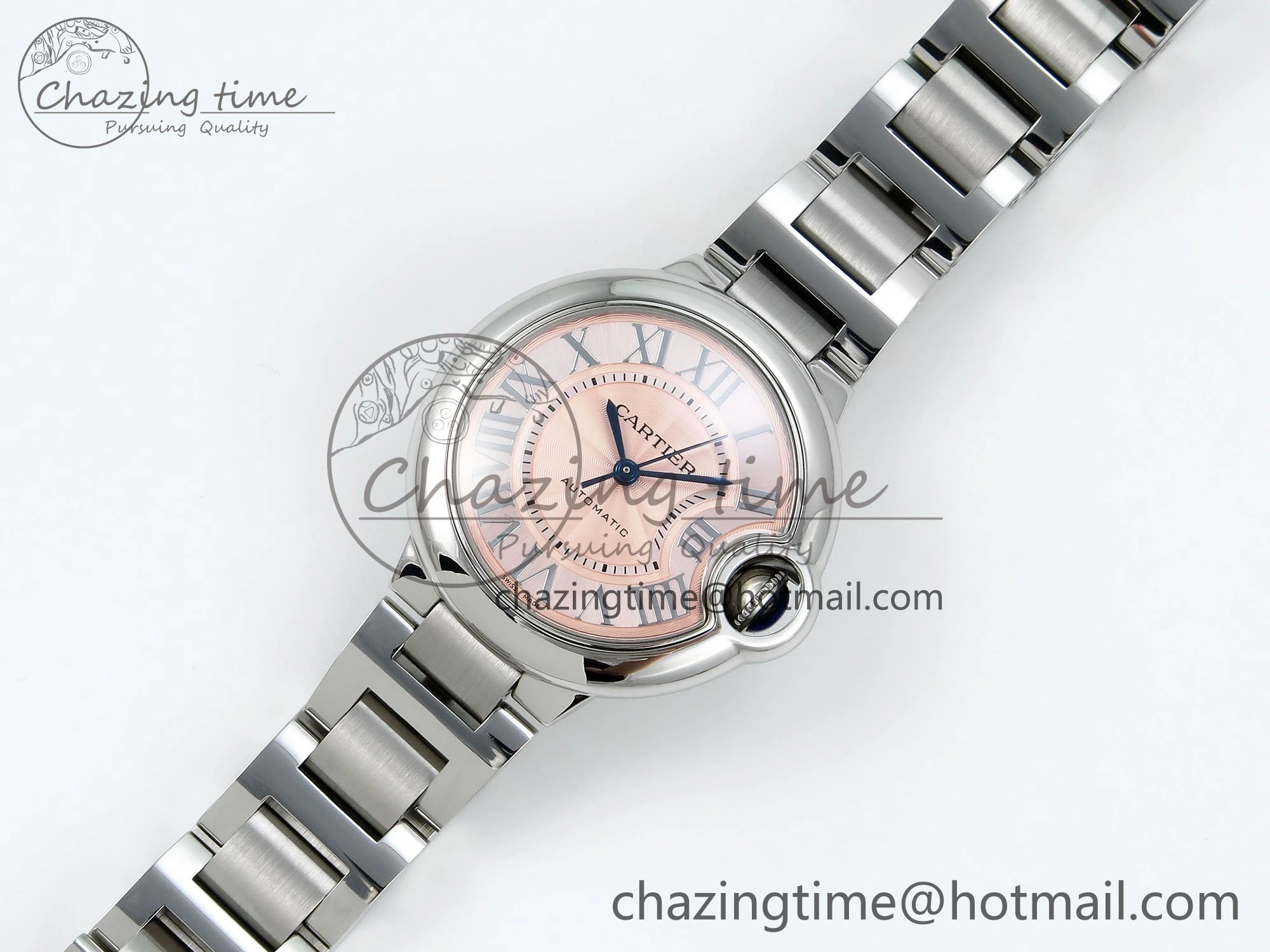Ballon Bleu WSBB0044 33mm SS CHF 1:1 Best Edition Pink Textured Dial on SS Bracelet SEIKO NH05A TopPick 10076