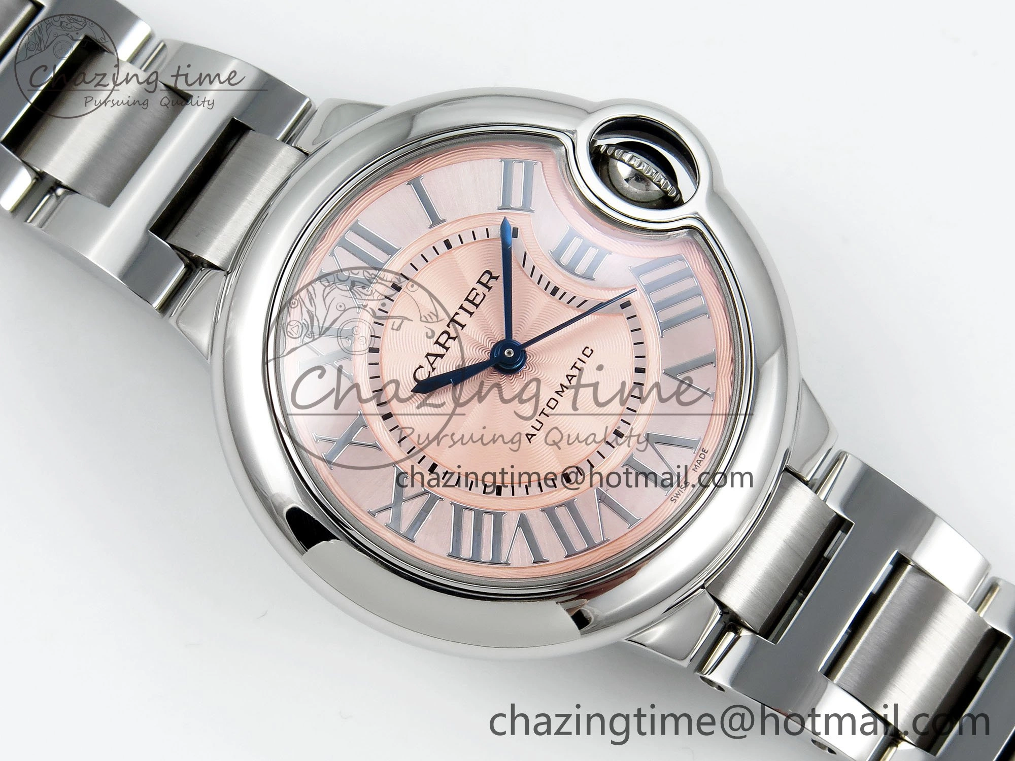 Ballon Bleu WSBB0044 33mm SS CHF 1:1 Best Edition Pink Textured Dial on SS Bracelet SEIKO NH05A TopPick 10076