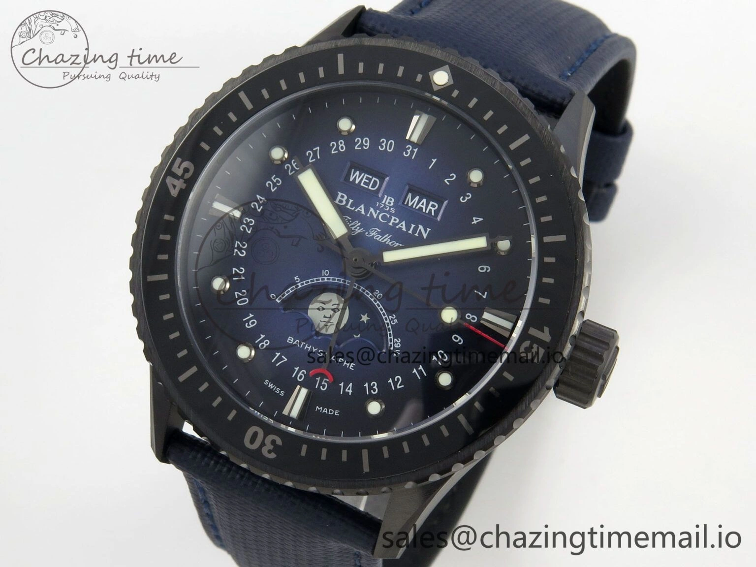 Bathyscaphe 43mm Ceramic DDDF 1:1 Best Edition Blue Dial on Blue Nylon Strap A Thermal 4224