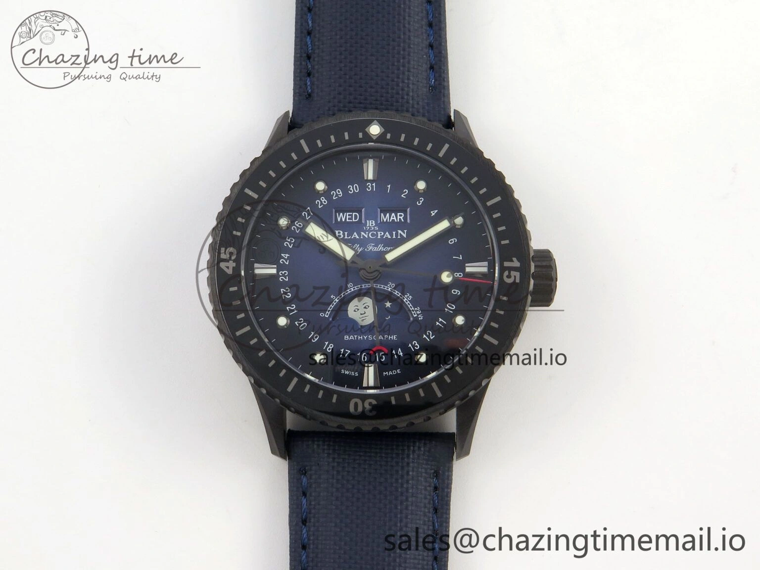 Bathyscaphe 43mm Ceramic DDDF 1:1 Best Edition Blue Dial on Blue Nylon Strap A Thermal 4224