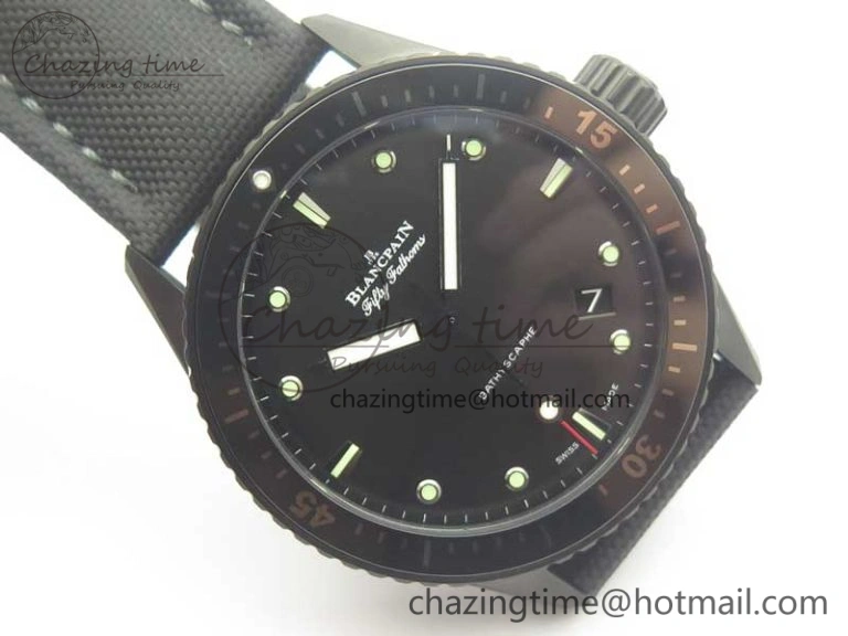 Durable Bathyscaphe DLC ZF 11 Best Edition Black Dial on Black Sail-Canvas Strap A1315 (Free Rubber Strap) 5283