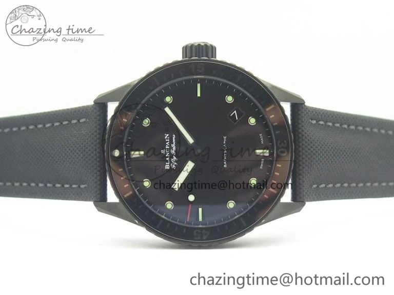 Durable Bathyscaphe DLC ZF 11 Best Edition Black Dial on Black Sail-Canvas Strap A1315 (Free Rubber Strap) 5283