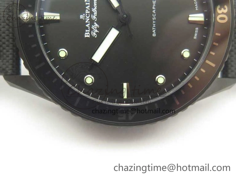 Durable Bathyscaphe DLC ZF 11 Best Edition Black Dial on Black Sail-Canvas Strap A1315 (Free Rubber Strap) 5283