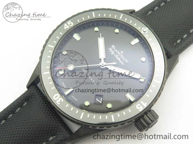 Durable Bathyscaphe DLC ZF 11 Best Edition Black Dial on Black Sail-Canvas Strap A1315 (Free Rubber Strap) 5283