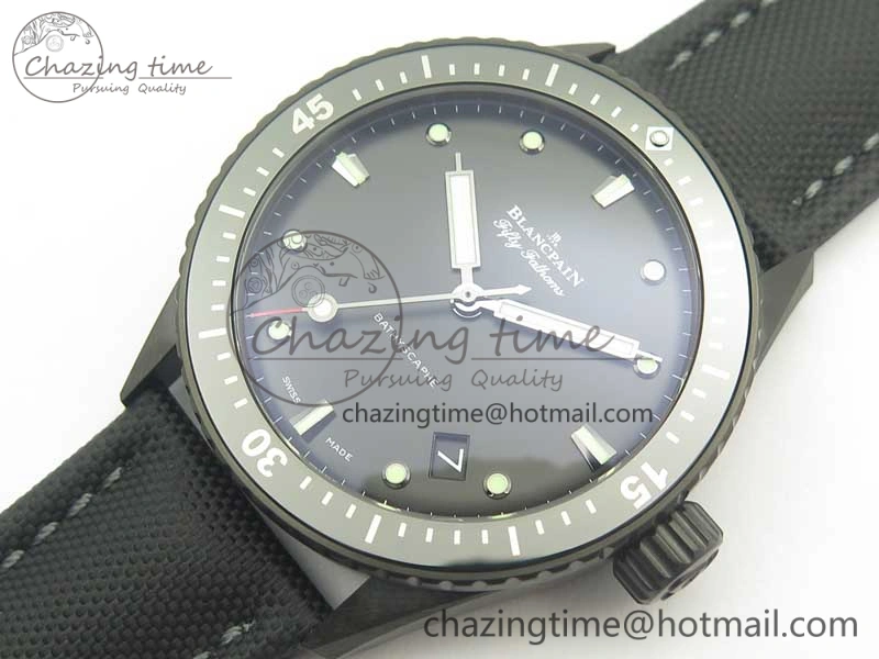 Durable Bathyscaphe DLC ZF 11 Best Edition Black Dial on Black Sail-Canvas Strap A1315 (Free Rubber Strap) 5283
