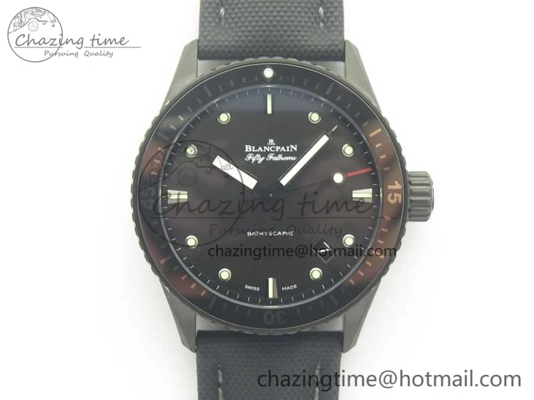 Durable Bathyscaphe DLC ZF 11 Best Edition Black Dial on Black Sail-Canvas Strap A1315 (Free Rubber Strap) 5283