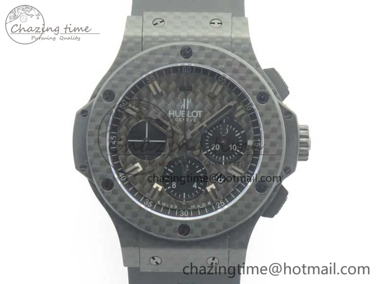 Popular Big Bang 44mm Full Carbon Fiber 3AF CF Dial Black Markers Hands on Black Rubber Strap HUB 6890