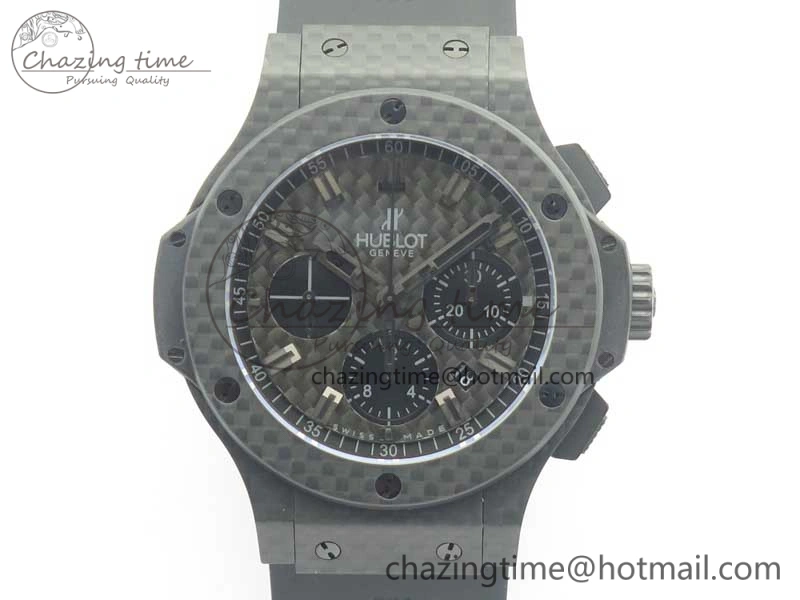 Popular Big Bang 44mm Full Carbon Fiber 3AF CF Dial Black Markers Hands on Black Rubber Strap HUB 6890