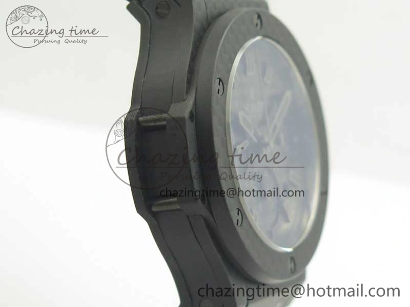 Popular Big Bang 44mm Full Carbon Fiber 3AF CF Dial Black Markers Hands on Black Rubber Strap HUB 6890