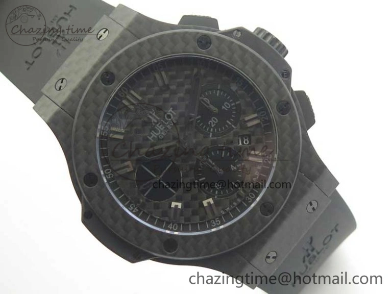 Popular Big Bang 44mm Full Carbon Fiber 3AF CF Dial Black Markers Hands on Black Rubber Strap HUB 6890