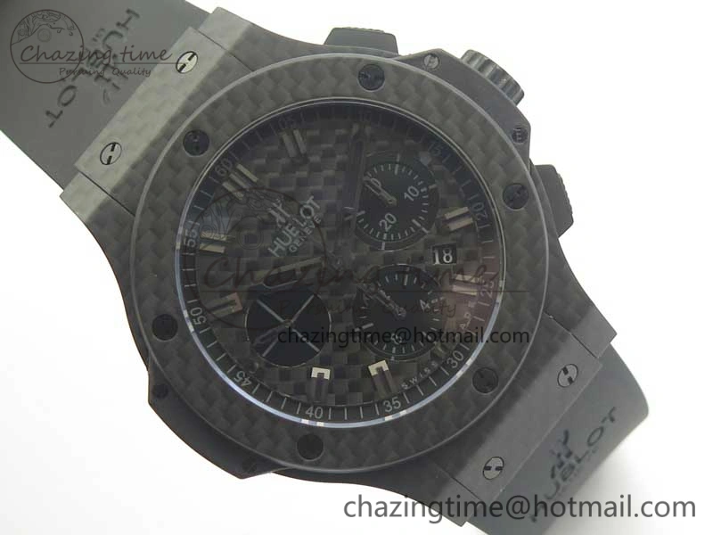 Popular Big Bang 44mm Full Carbon Fiber 3AF CF Dial Black Markers Hands on Black Rubber Strap HUB 6890