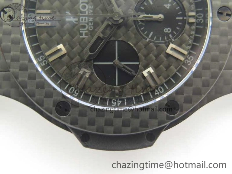 Popular Big Bang 44mm Full Carbon Fiber 3AF CF Dial Black Markers Hands on Black Rubber Strap HUB 6890
