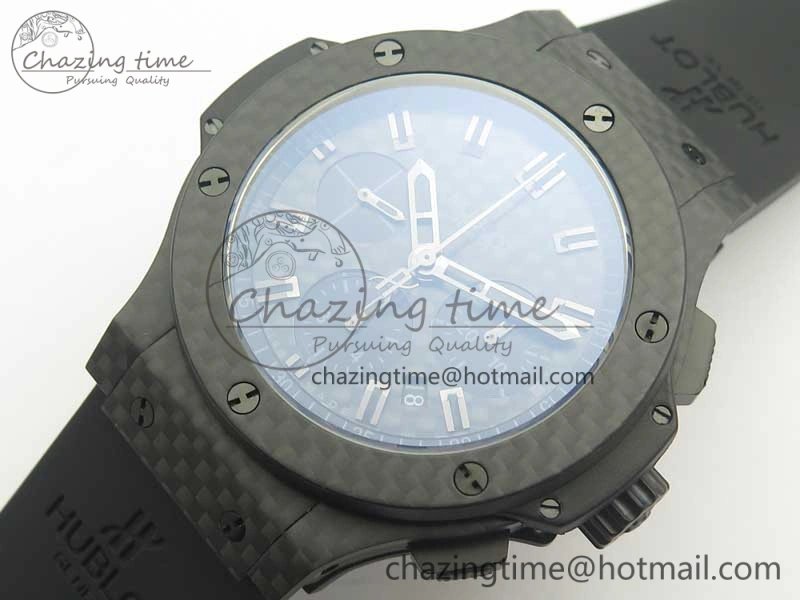 Popular Big Bang 44mm Full Carbon Fiber 3AF CF Dial Black Markers Hands on Black Rubber Strap HUB 6890