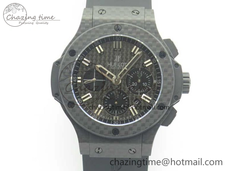 EyeCatching Big Bang 44mm Full Carbon Fiber 3AF CF Dial Silver Markers Hands Black Subdial on Rubber Strap HUB 6889