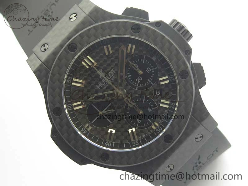EyeCatching Big Bang 44mm Full Carbon Fiber 3AF CF Dial Silver Markers Hands Black Subdial on Rubber Strap HUB 6889