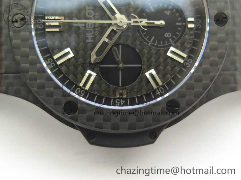 EyeCatching Big Bang 44mm Full Carbon Fiber 3AF CF Dial Silver Markers Hands Black Subdial on Rubber Strap HUB 6889