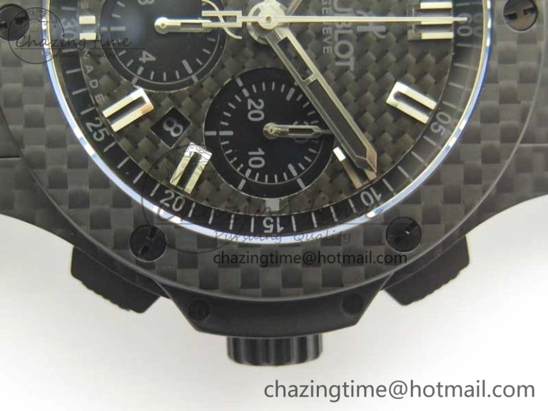 EyeCatching Big Bang 44mm Full Carbon Fiber 3AF CF Dial Silver Markers Hands Black Subdial on Rubber Strap HUB 6889