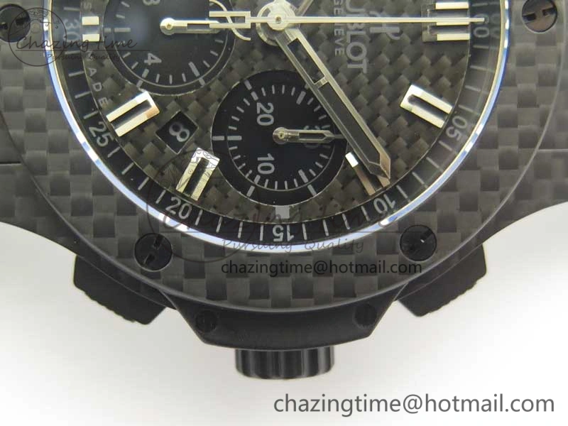 EyeCatching Big Bang 44mm Full Carbon Fiber 3AF CF Dial Silver Markers Hands Black Subdial on Rubber Strap HUB 6889