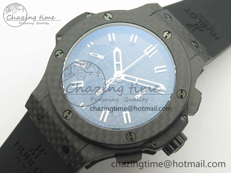 EyeCatching Big Bang 44mm Full Carbon Fiber 3AF CF Dial Silver Markers Hands Black Subdial on Rubber Strap HUB 6889