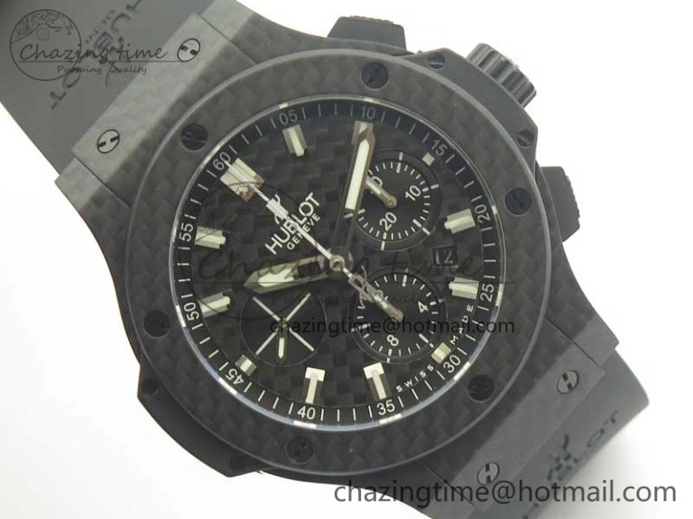 Big Bang 44mm Full Carbon Fiber 3AF CF Dial Silver Markers Hands on Black Rubber Strap HUB QuickDry 6894