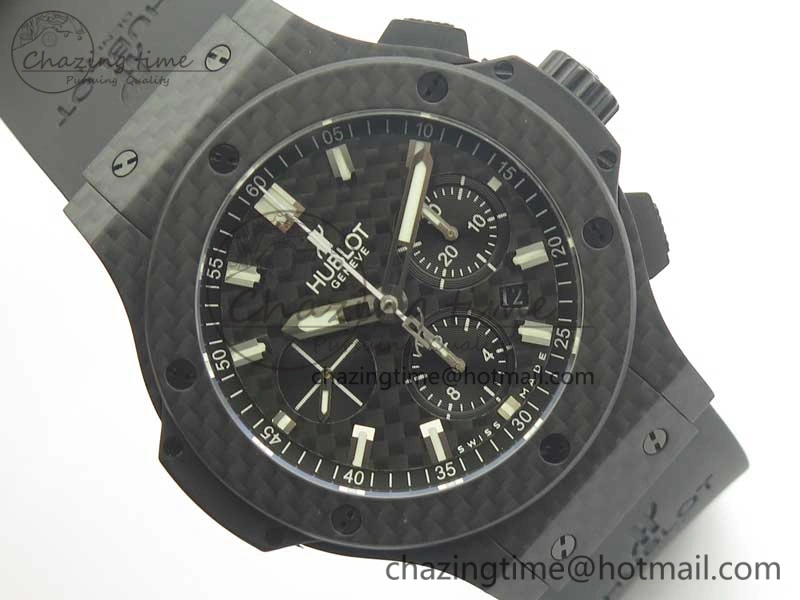 Big Bang 44mm Full Carbon Fiber 3AF CF Dial Silver Markers Hands on Black Rubber Strap HUB QuickDry 6894