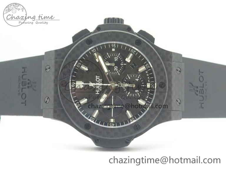 Big Bang 44mm Full Carbon Fiber 3AF CF Dial Silver Markers Hands on Black Rubber Strap HUB QuickDry 6894