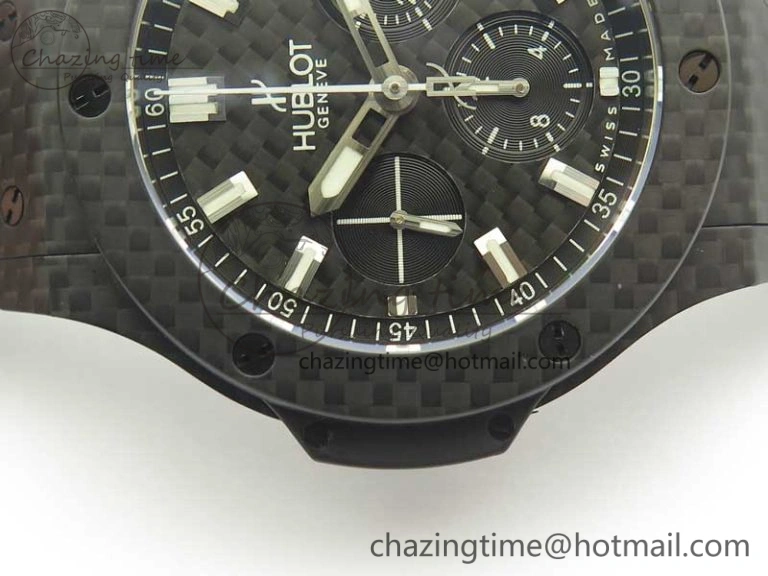 Big Bang 44mm Full Carbon Fiber 3AF CF Dial Silver Markers Hands on Black Rubber Strap HUB QuickDry 6894