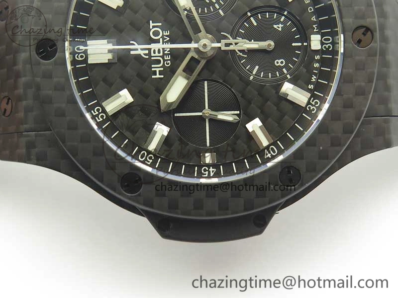 Big Bang 44mm Full Carbon Fiber 3AF CF Dial Silver Markers Hands on Black Rubber Strap HUB QuickDry 6894