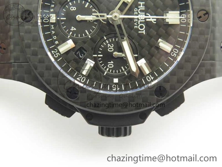 Big Bang 44mm Full Carbon Fiber 3AF CF Dial Silver Markers Hands on Black Rubber Strap HUB QuickDry 6894