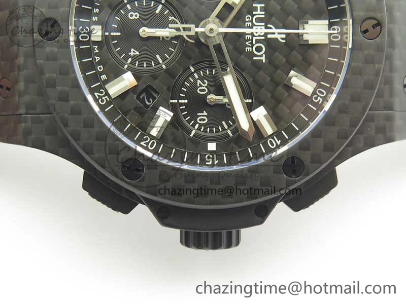Big Bang 44mm Full Carbon Fiber 3AF CF Dial Silver Markers Hands on Black Rubber Strap HUB QuickDry 6894