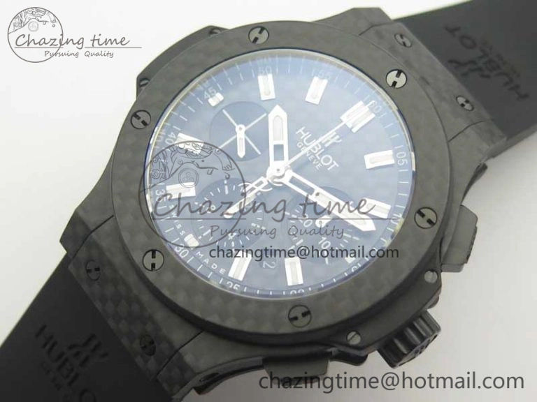 Big Bang 44mm Full Carbon Fiber 3AF CF Dial Silver Markers Hands on Black Rubber Strap HUB QuickDry 6894
