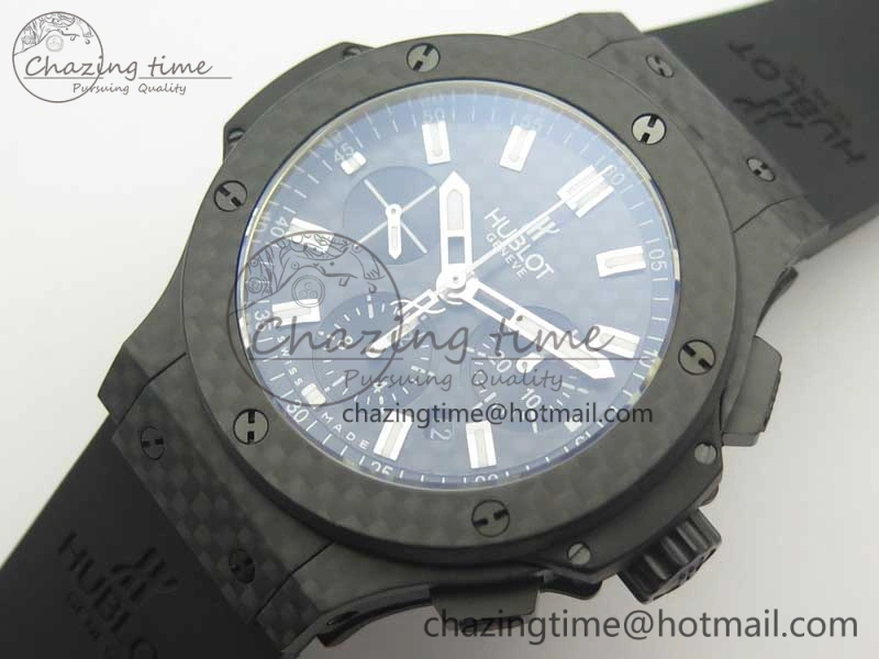 Big Bang 44mm Full Carbon Fiber 3AF CF Dial Silver Markers Hands on Black Rubber Strap HUB QuickDry 6894