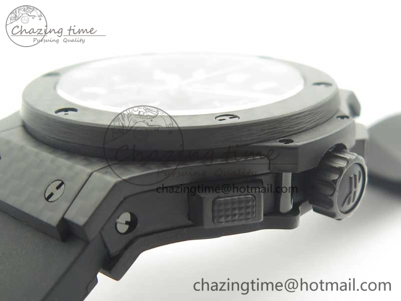 Big Bang 44mm Full Carbon Fiber 3AF CF Dial Silver Markers Hands on Black Rubber Strap HUB QuickDry 6894
