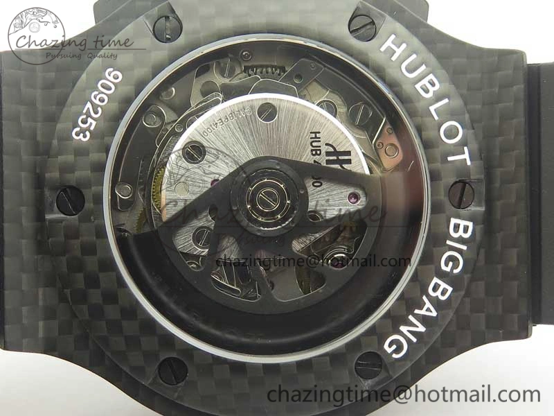 Big Bang 44mm Full Carbon Fiber 3AF CF Dial Silver Markers Hands on Black Rubber Strap HUB QuickDry 6894