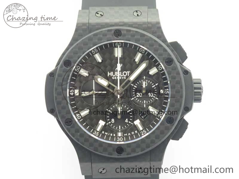 Big Bang 44mm Full Carbon Fiber 3AF CF Dial Silver Markers Hands on Black Rubber Strap HUB QuickDry 6894