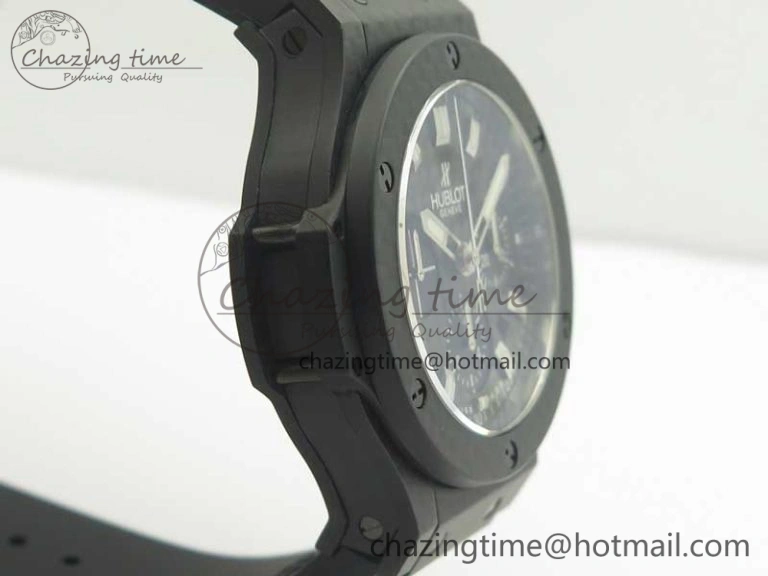 Big Bang 44mm Full Carbon Fiber 3AF CF Dial Silver Markers Hands on Black Rubber Strap HUB QuickDry 6894